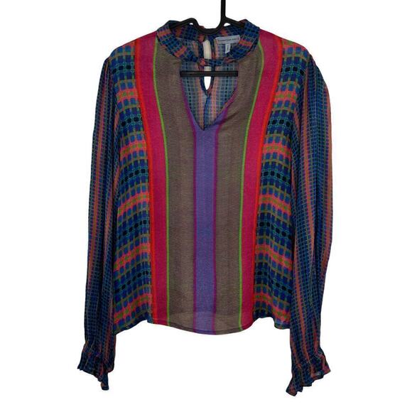 Bl-nk Conditions Apply by Anthropologie Retro Geo Stripe Peasant Blouse Size XS - Picture 2 of 10